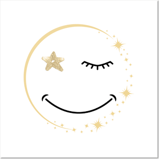 Happy face with stars Posters and Art